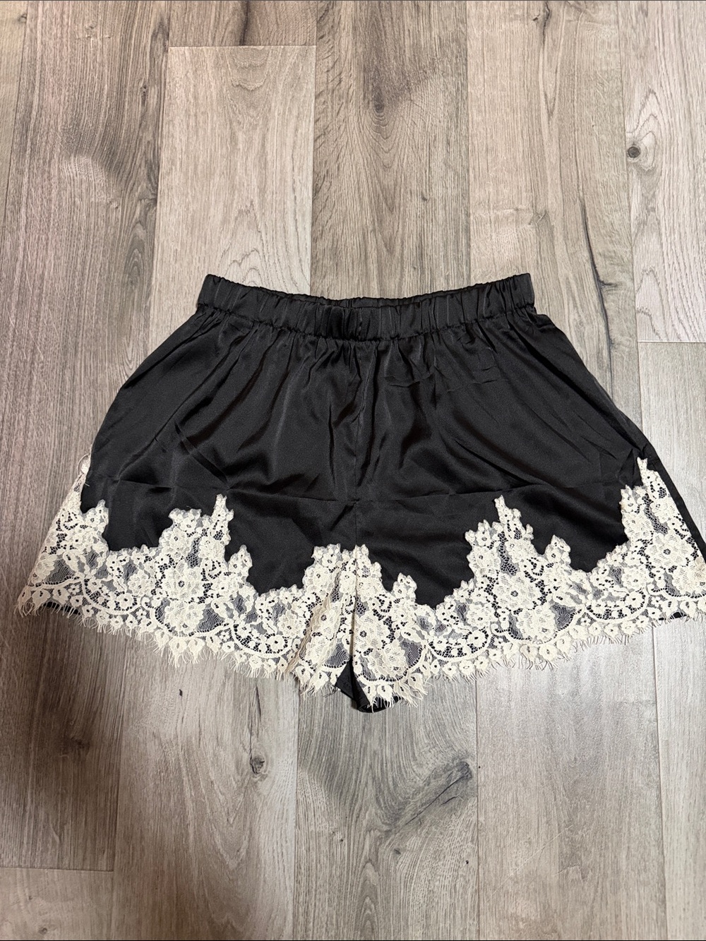 Amazon Black Sleep Shorts with Cream Lace Hem